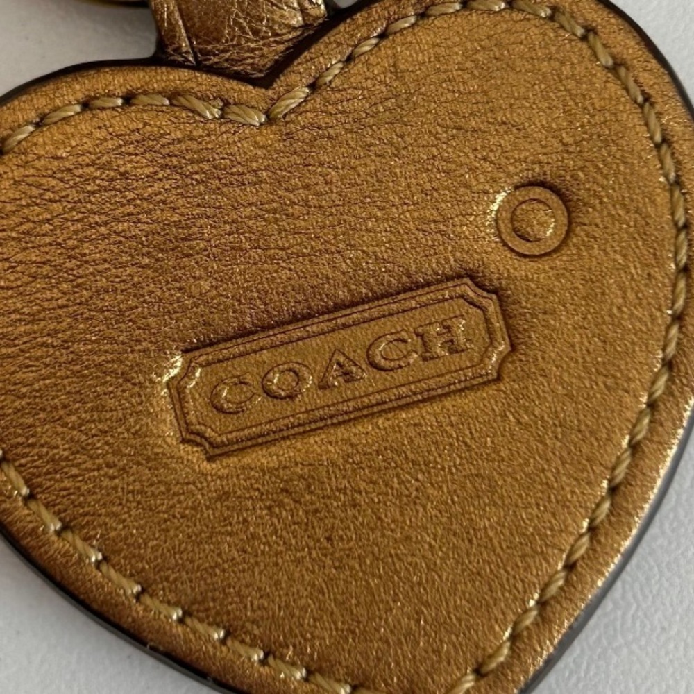 Coach Brown Heart Keychain with Gold Studs - Picture 5 of 5